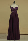 Spaghetti Straps With Applique A Line Chiffon Floor Length Prom