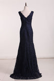 Evening Dresses V Neck With Beading Sweep Train Lace Open