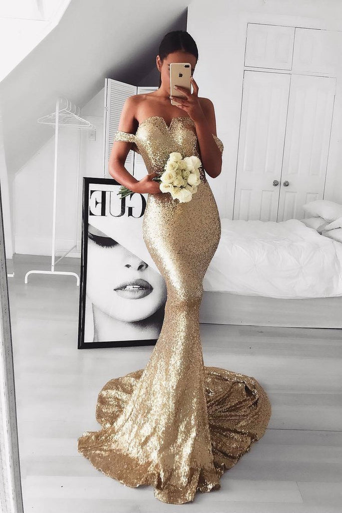 Sequins Prom Dresses Mermaid Off The Shoulder
