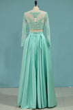 Prom Dresses A-Line Scoop Floor-Length Satin & Lace Color