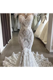 Luxury Lace Mermaid Wedding Dress With Train Sexy Open Back Pearls Wedding SRSPE5AS8YA