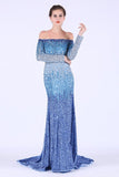 Spandex Boat Neck Long Sleeves Prom Dresses