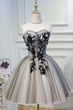 Elegant A Line Strapless Tulle Homecoming Dresses with Lace up Black Short Prom Dresses STB14974
