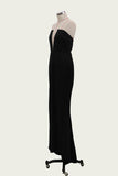 Sexy Black Mermaid V Neck Strapless Prom Dresses with Slit, Evening STB15663