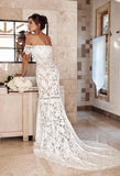 Elegant Off the Shoulder Ivory Lace Mermaid Beach Wedding Dress, Cheap Bridal Dress STB15188