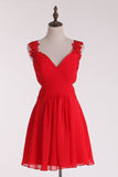 Red Straps Homecoming Dresses A-Line Chiffon With Applique &