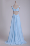 Straps Prom Dresses A Line With Beads Floor Length