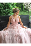 Elegant Ball Gown Prom Dresses With Appliques V Neck Floor