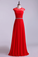 Scoop Neckline Ruffled Prom Dress Short Lace Sleeves With Shirred Chiffon