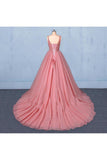Ball Gown V Neck Tulle Prom Dress With Beads, Puffy Sleeveless Quinceanera