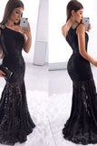 Sexy Black Lace Prom Dresses One Shoulder