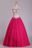 Quinceanera Dresses Ball Gown Sweetheart Beaded Bodice Tulle Floor