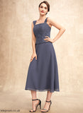 the Carina of Beading Tea-Length Mother Bride A-Line Neckline Lace Dress With Square Mother of the Bride Dresses Chiffon