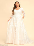 A-Line Sequins Court Dress Rachel Wedding Lace Tulle Wedding Dresses With Train V-neck