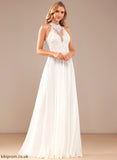A-Line Floor-Length Beading Wedding Dresses Lace Wedding Chiffon High Neck Front Split Sequins Simone Lace With Dress