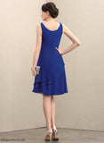 Neck With Scoop Cascading Mother A-Line of Aubrie Ruffles Mother of the Bride Dresses the Chiffon Dress Knee-Length Bride