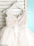 Knee-length Tulle/Lace Flower A-Line V-neck/Straps - Natalia Girl Flower Girl Dresses Dress Sleeveless