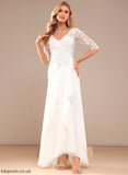 A-Line Ruffle With Chiffon Asymmetrical Lace Tori Wedding Dresses Dress Wedding Lace V-neck