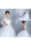 A Line Sweetheart Long Sleeves Cheap Tulle Wedding Dresses With