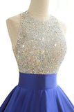 Open Back Scoop Beaded Bodice Prom Dresses A Line