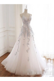 Beaded Spaghetti Strap Illusion V Neckline Wedding Dress With Colorful STBPH7CQTB3