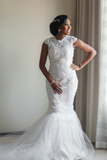 Wedding Dress Scoop Mermaid/Trumpet Full Beaded Tulle Skirt Sweep