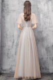 Elegant Off Shoulder Floor Length Tulle Prom Dress, Lace up Bridesmaid Dresses STB15185