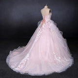 Ball Gown Strapless Sweetheart Wedding Dresses with Lace Applique, Tulle Prom Dresses STB15070