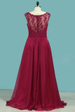 A Line Scoop Evening Dresses Chiffon With Applique Sweep