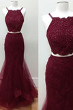 Spaghetti Straps Evening Dresses Mermaid Floor Length Tulle With