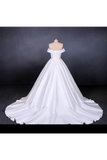 Puffy Off The Shoulder Satin Wedding Dress, Ball Gown Long Bridal Dress With Long