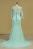 V Neck 3/4 Length Sleeves Mother Of The Bride Dresses Chiffon With