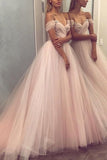 A Line Off The Shoulder Tulle Prom Dresses With Beading And