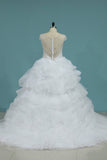 A Line V Neck Wedding Dresses Organza With Beading Chapel