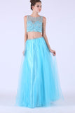Two-Piece Scoop A Line Prom Dresses With Beading