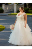 Multy Layers Tulle With Appliques Plus Size Weeding Gowns V Neck Oversize Wedding