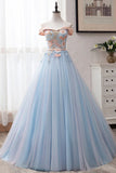 Ball Gown Off the Shoulder Tulle Sweetheart Appliques Prom Dresses, Quinceanera Dresses STB15063