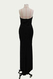 Sexy Black Mermaid V Neck Strapless Prom Dresses with Slit, Evening STB20435