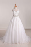 Organza Scoop A Line With Applique And Beads Court Train Wedding Dresses