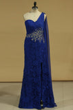 Lace Sheath One Shoulder Prom Dresses With Beading