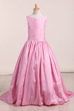 New Arrival Flower Girl Dresses Scoop Taffeta With Beading A Line Sweep