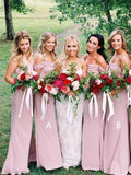 Dusty Pink Chiffon Sheath Off Shoulder Long Bridesmaid Dresses, Wedding Party Dresses STB15141