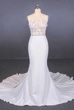 Mermaid Sheer Neck Mermaid Long Wedding Dress with Appliques, Wedding Gowns STB15265