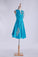 Scoop A Line Prom Dresses Satin With Beading Above Knee
