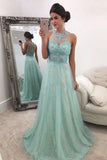 New Arrival Scoop Neck Lace A-Line Prom Dresses With Sweep Train