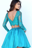 Two Pieces Homecoming Dresses Satin & Lace Long Sleeve