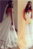 Boho Sweetheart Appliques A Line Ivory Wedding Dress, Beach Wedding