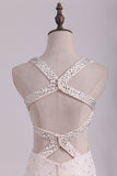 2024 Straps Prom Dresses Mermaid Lace With Beading Sweep Train Open Back