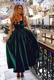 Vintage A-Line Sweetheart Straps Open Back Dark Green Velvet Floor Length Prom Dresses STB15481
