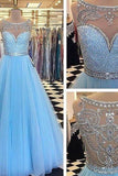 New Arrival Tulle Scoop With Applique And Beaded Bodice Prom Dresses A Line Zipper